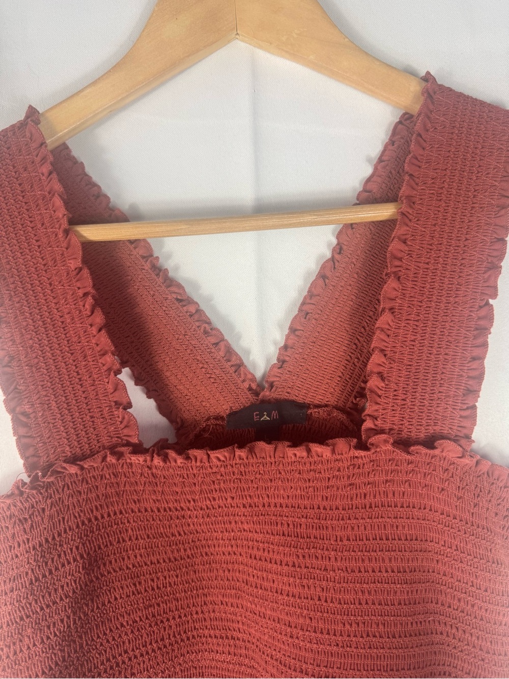 Women’s Smocked Ruffle Crop Tank Top - Rust - Picture 2 of 5